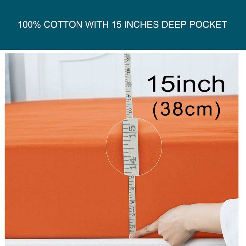 Fitted Sheet Only Cotton Breathable Bottom Sheet with Large Pocket Orange - Picture 4 of 6